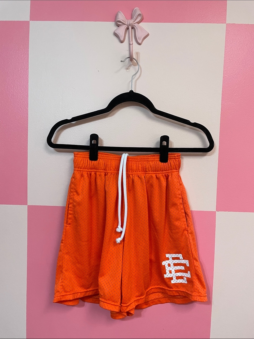 Eric Emanuel Orange Mesh Athletic Drawstring Shorts